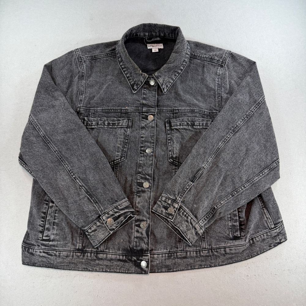 Ava & Viv Women 3X Black Acid Wash Denim Trucker Jacket Plus Size Button Front